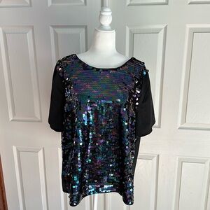 Sparkly, black, women’s tall, short sleeve Long Tall Sally top
